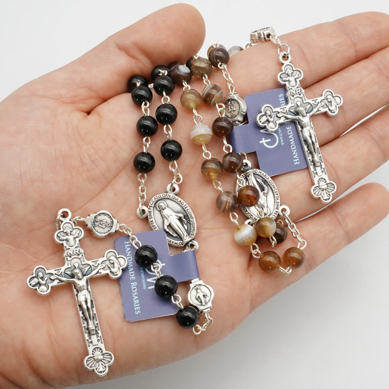 Christianartworkshop Virgin Mary Agate Prayer Rosary with 5-in-1 Crucifix