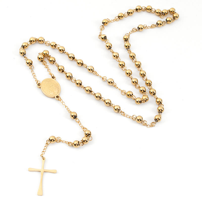 Golden Beaded Rosary with Our Lady Medal & Crucifix