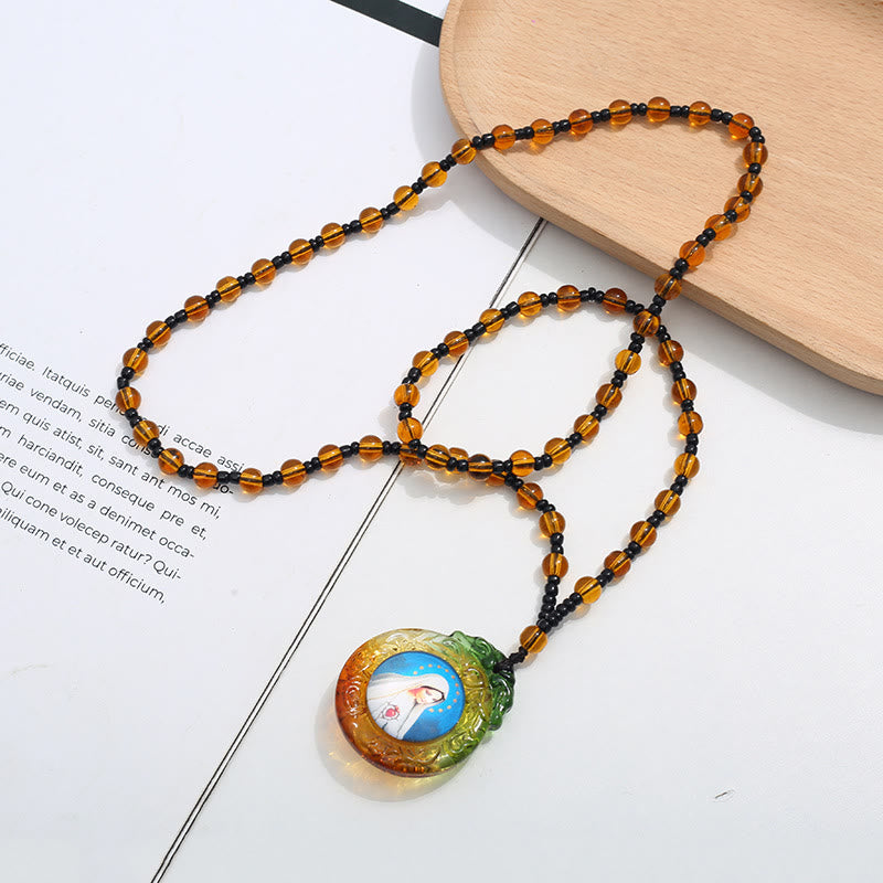 Christianartworkshopthe Colorful Liuli Glass Christian Virgin Mary Necklace