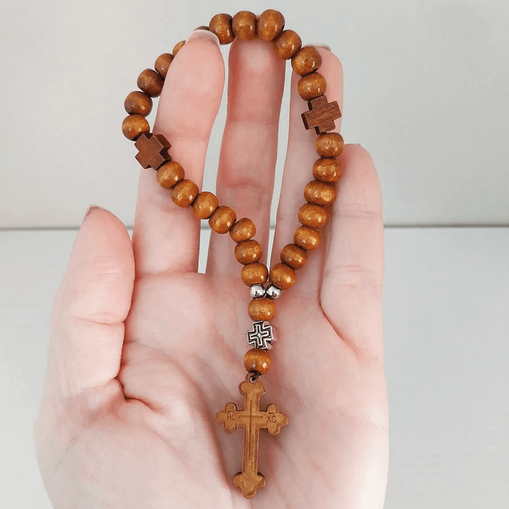 Christ Wooden Baptism Tassel Beaded Bracelet Rosary