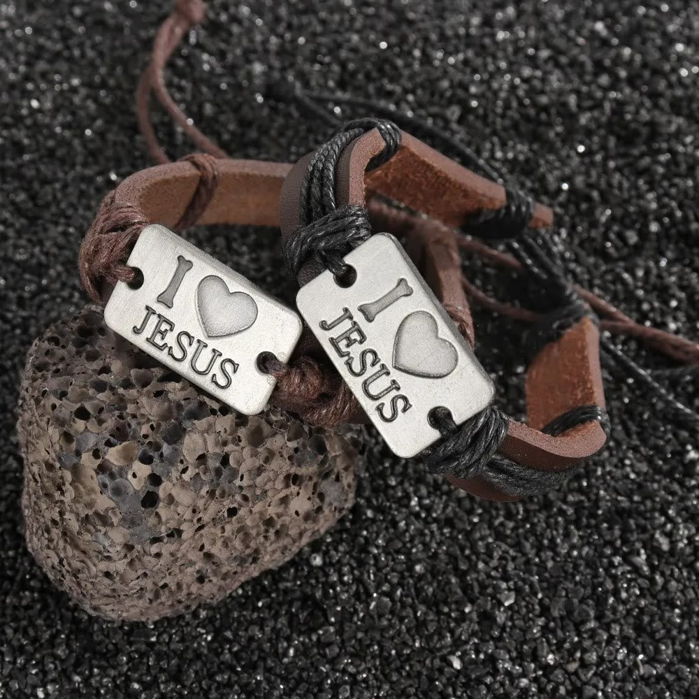 FREE Today: "I Love Jesus" Christian Jewelry Cross Adjustable Leather Bracelet