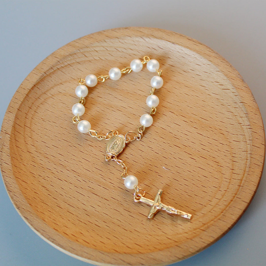 Pearl Beads Mini Rosary for Car/Baptism