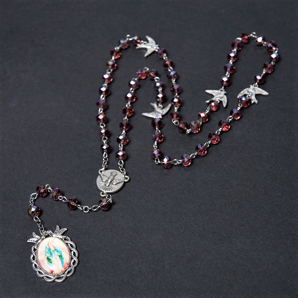 Discount Today: Holy Spirit & Our Lady of Grace of 6*8 mm Polyhedron Purple Crystal Alloy Chain Rosary