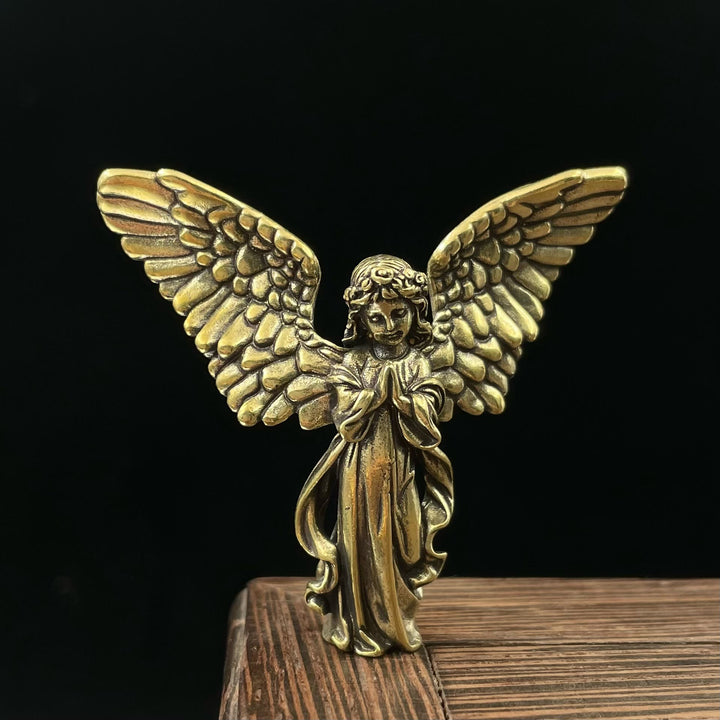 Christianartworkshop Retro Style Brass Stereoscopic Bronze Guardian Angel(spread wings) Desktop Decorations Ornament