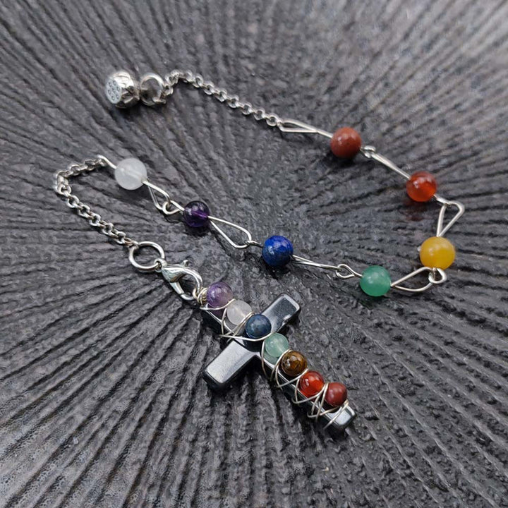 Christian Fresh Pastoral Style Rainbow Gemstone Cross Bracelet