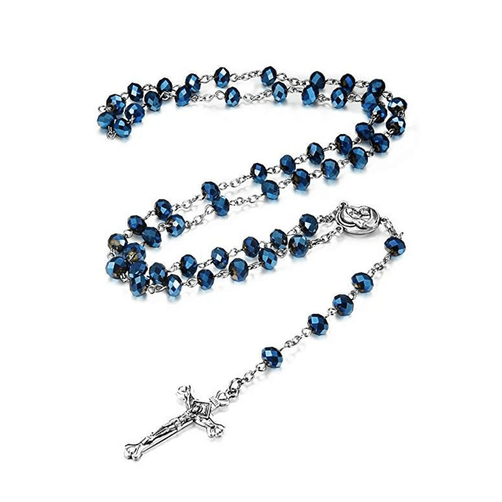 Deep Blue Holy Soil Medal Rosary