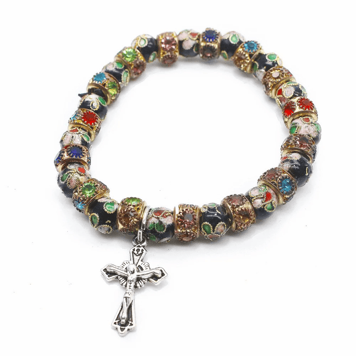 Christianartworkshop Handmade Multi-colored Cloisonne Crucifix Bracelet