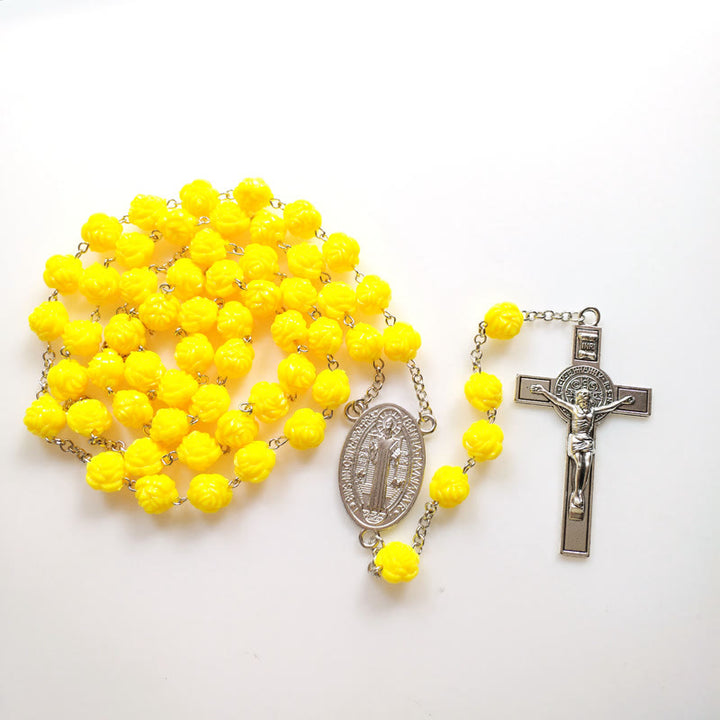 Yellow Rose Beads Crucifixion Rosary