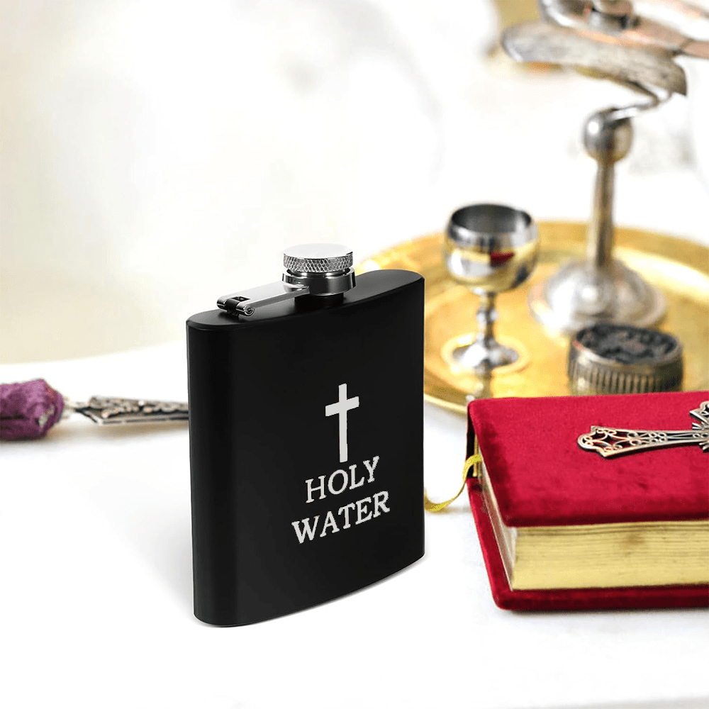 Christian Art Black Holy Water Portable Alcohol Drinking Flask