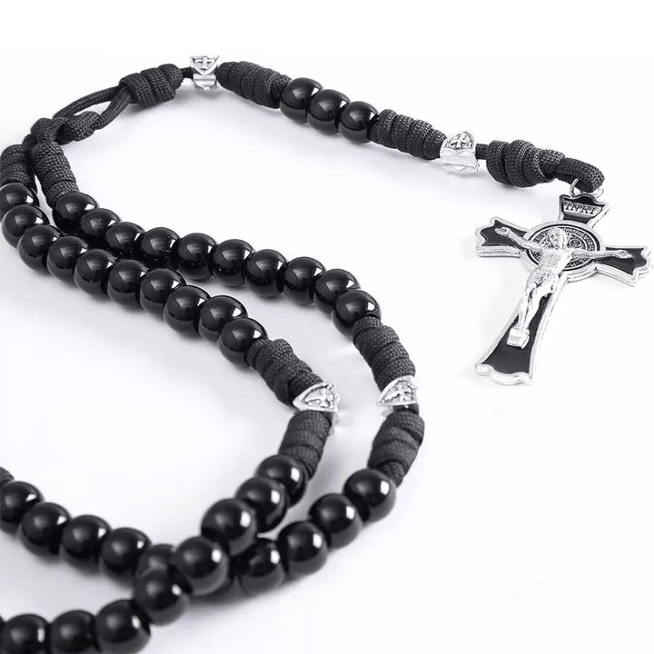 Fine Crafted Black Sturdy Umbrella Cord Crucifix Rosary