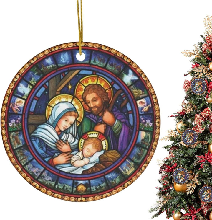 Discount Today: 5 Stained Glass Style Christian Scene Ornaments