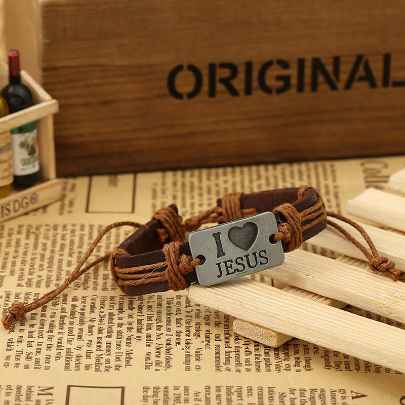 FREE Today: "I Love Jesus" Christian Jewelry Cross Adjustable Leather Bracelet