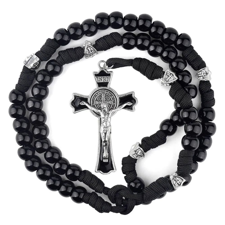 Fine Crafted Black Sturdy Umbrella Cord Crucifix Rosary