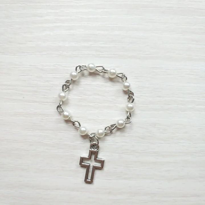 Cross Pearl Finger Chain Ring Thumb/Finger Rosary