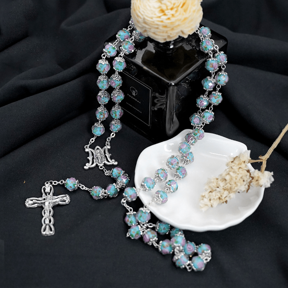 Glazed Crystal Rose Flower Beads Rosary