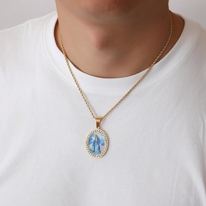 FREE Today: Virgin Mary Painting Necklace Religious Icon Jewelry