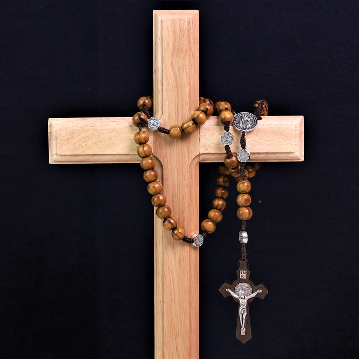 Discount Today: Olive Wood Saint Benedict Bead Rosary and Cross