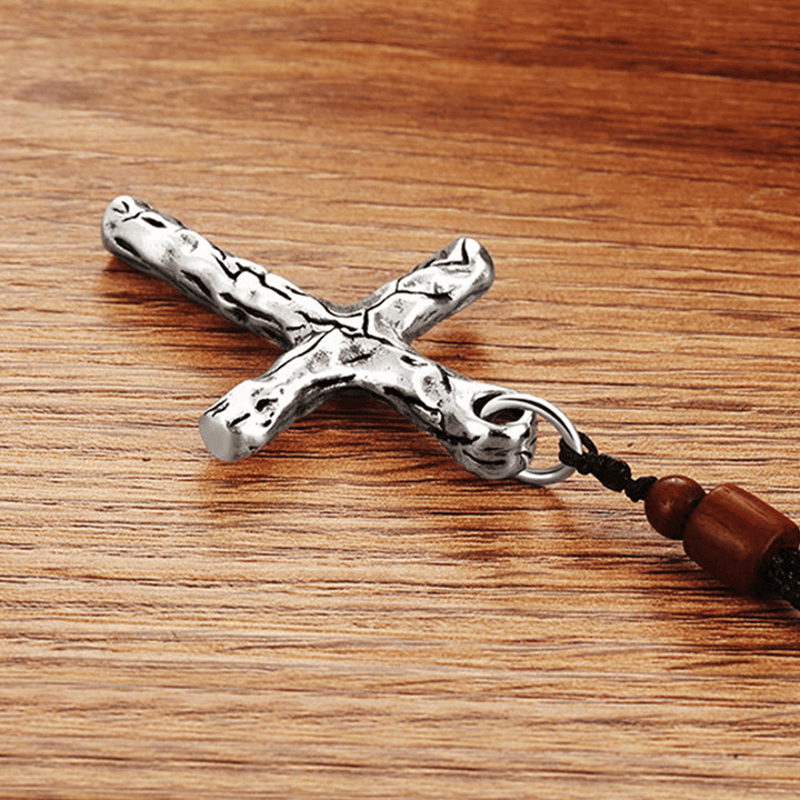 Christian Art Minimalist Style Heavy Metal Cracked Cross Necklace