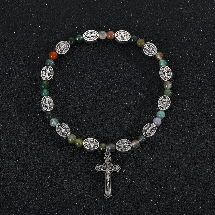 Agate/Turquoise St. Benedict Cross Bracelet