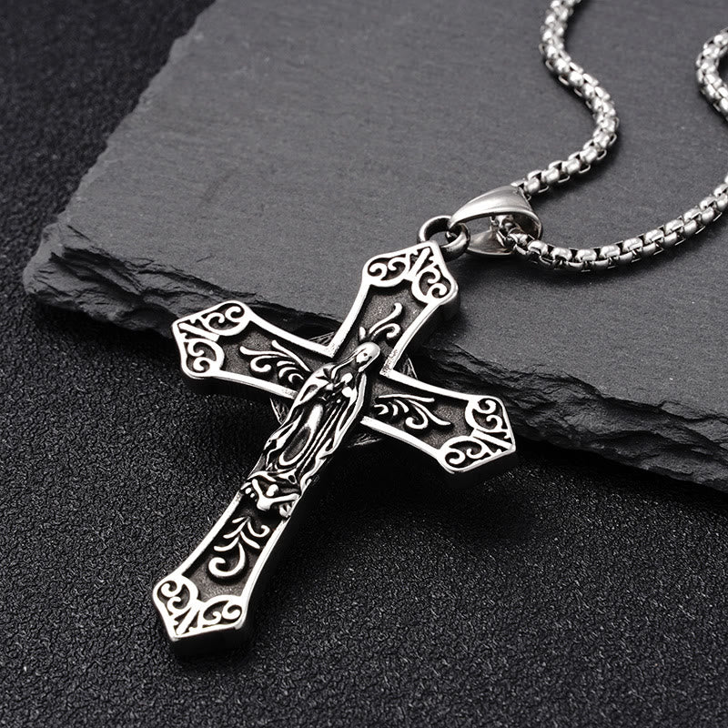 Retro Titanium Virgin Mary Cross Pendant Necklace