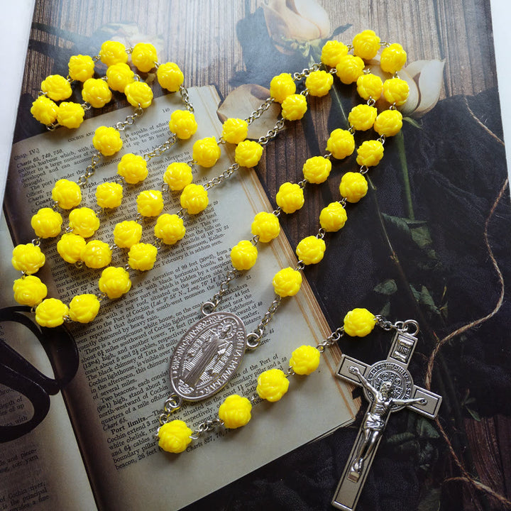 Yellow Rose Beads Crucifixion Rosary