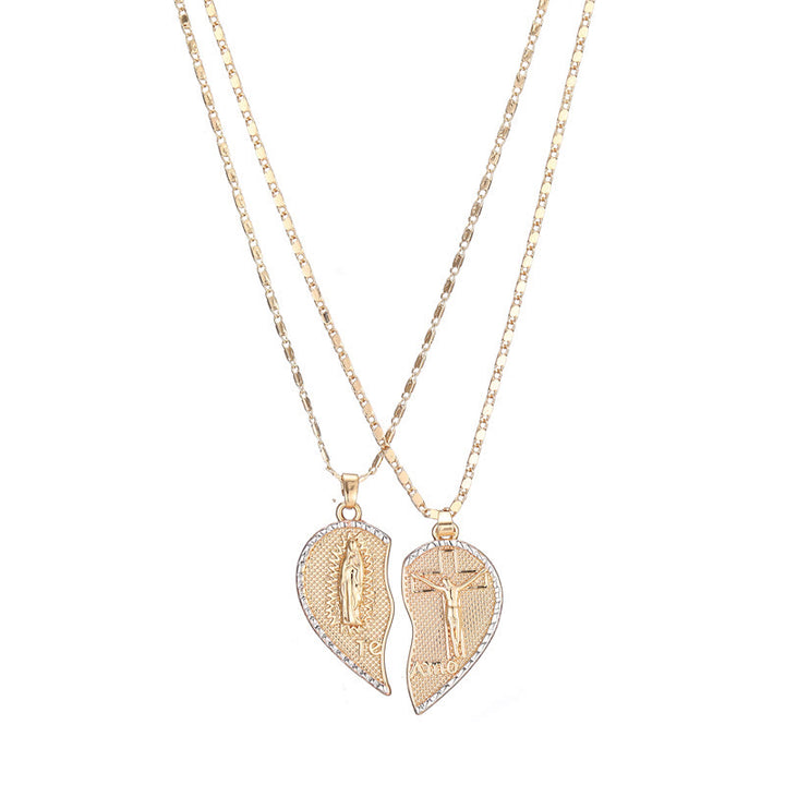 Our Lady of Guadalupe & Crucifix 2-in-1 Heart Stacking Necklace