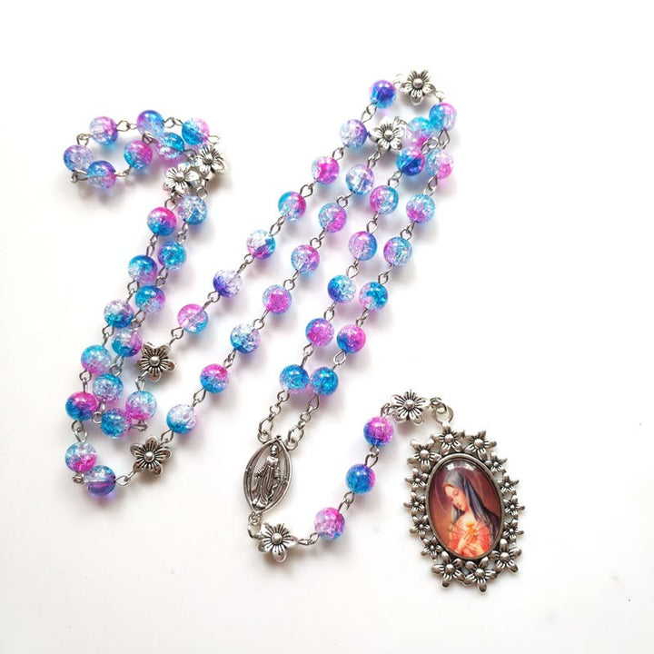 Blue Purple Holy Mother Glass Rosary