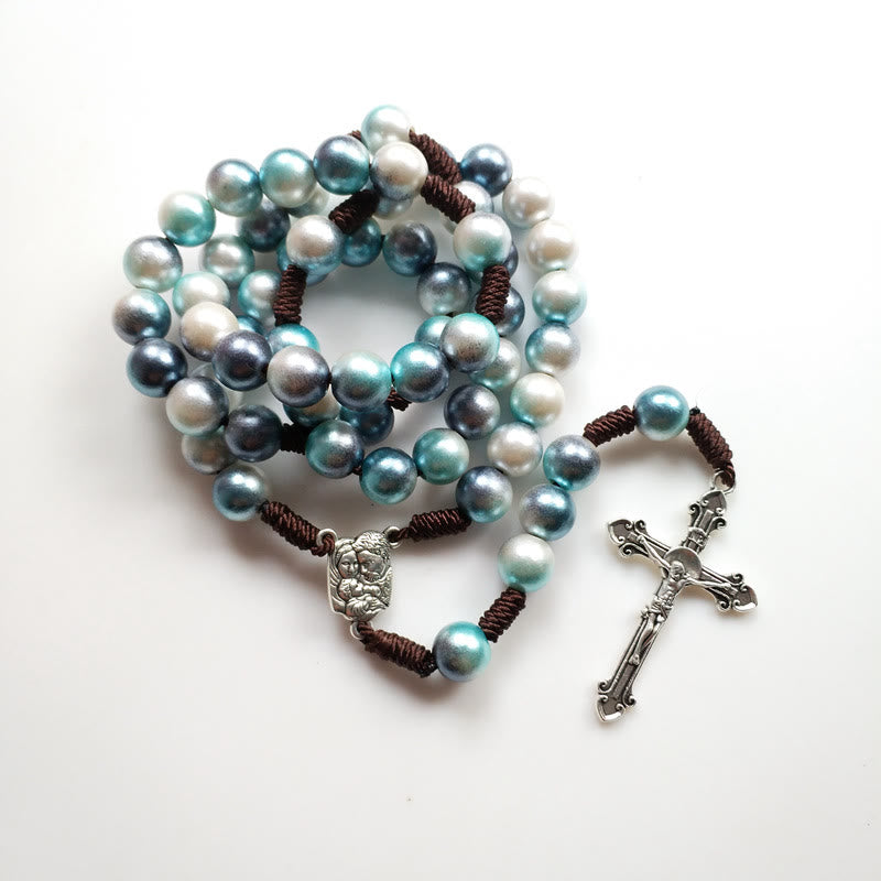 Christianartworkshop Holy Family & Crucifix of 10 mm Round Multicolor Acrylic Nylon Cord Rosary