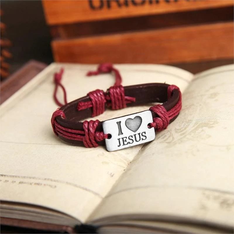 FREE Today: "I Love Jesus" Christian Jewelry Cross Adjustable Leather Bracelet