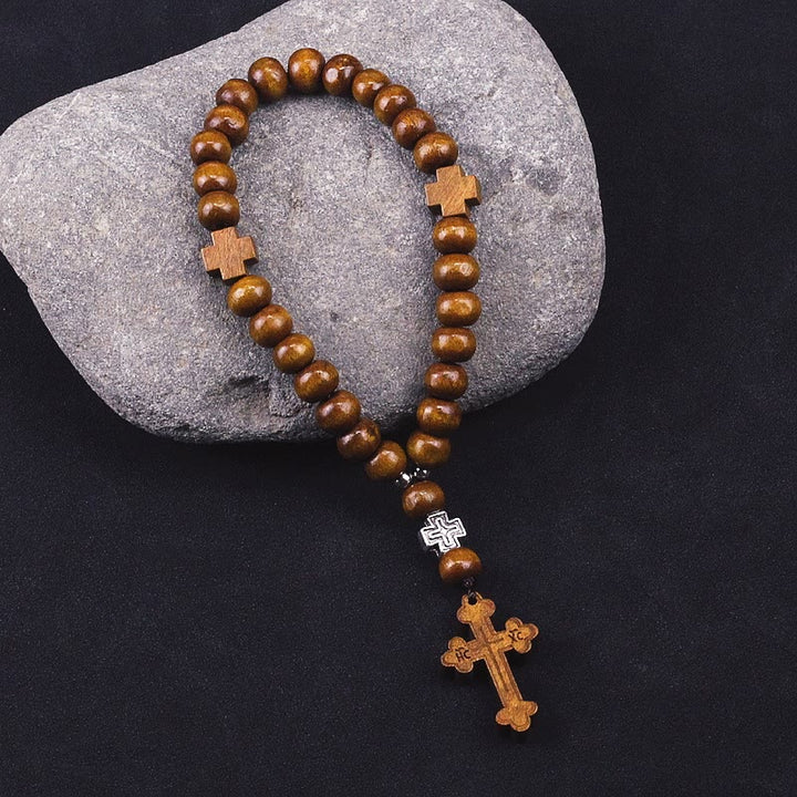 Christ Wooden Baptism Tassel Beaded Bracelet Rosary