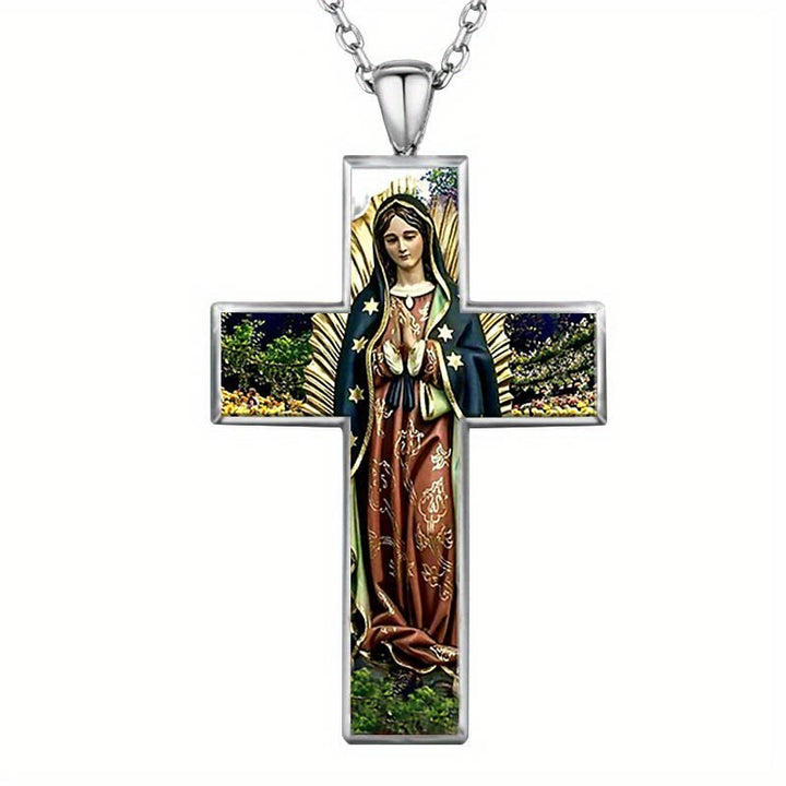 Virgin Mary Cross Pendant Necklace Religion Jewelry