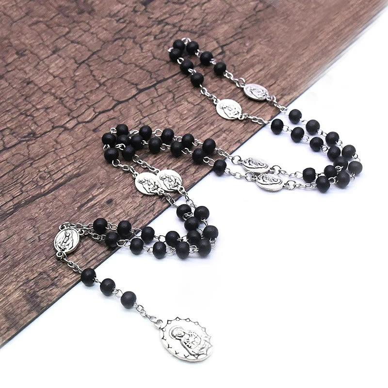 Christianartworkshop Our Lady of Sorrows of 6 mm Round Black Acrylic Alloy Chain 7 Sorrows Rosary