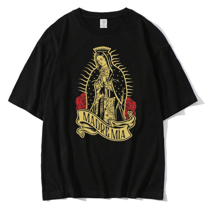 Christianartworkshop Classic Style Virgin Mary Theme Short Sleeve Washed T-shirt