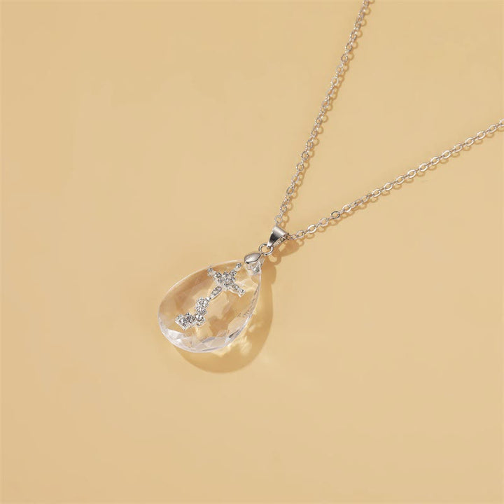 Christian Art Modern Style Crystal Water Drop Cross Stairway to Heaven Necklace