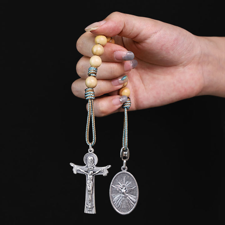 Mary Joseph with Baby Jesus Medal & Holy Trinity Cross Olive Wood Pocket Rosary