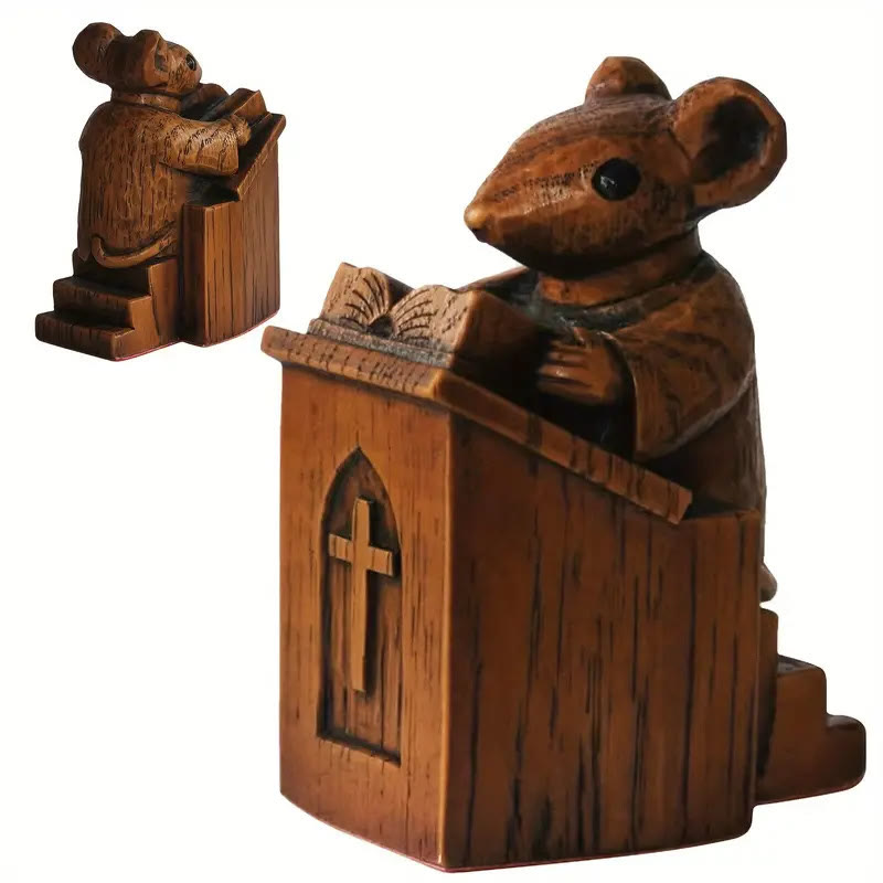 Christian Art Rustic Vintage Style Brown Resin Church Mice Stereoscopic Desktop Ornaments