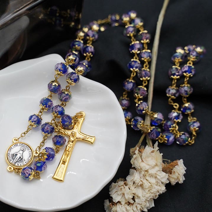 Virgin Mary Glazed Multi-color Crystal Rosary