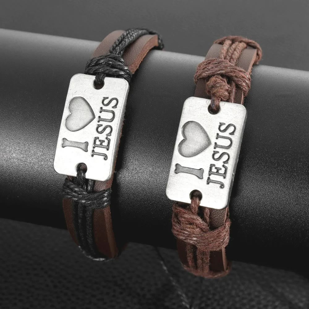 FREE Today: "I Love Jesus" Christian Jewelry Cross Adjustable Leather Bracelet