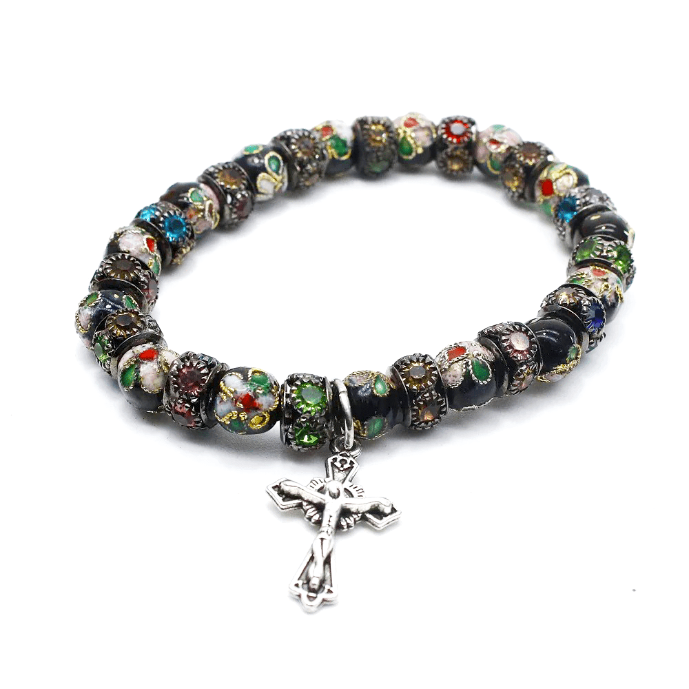 Handmade Multi-colored Cloisonne Crucifix Bracelet