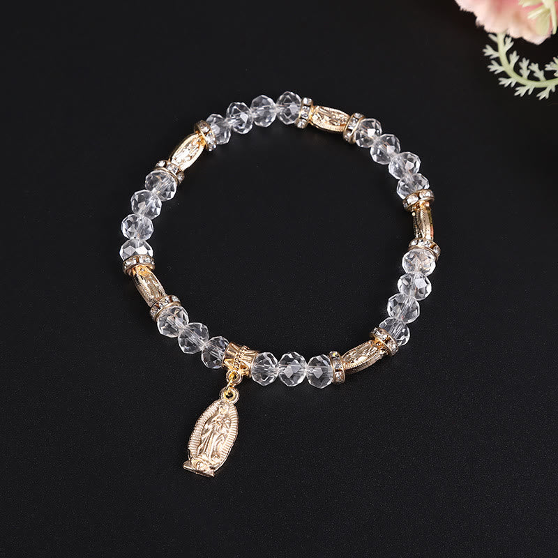 Clear Glass Bead Bracelet with Virgin Mary Pendant