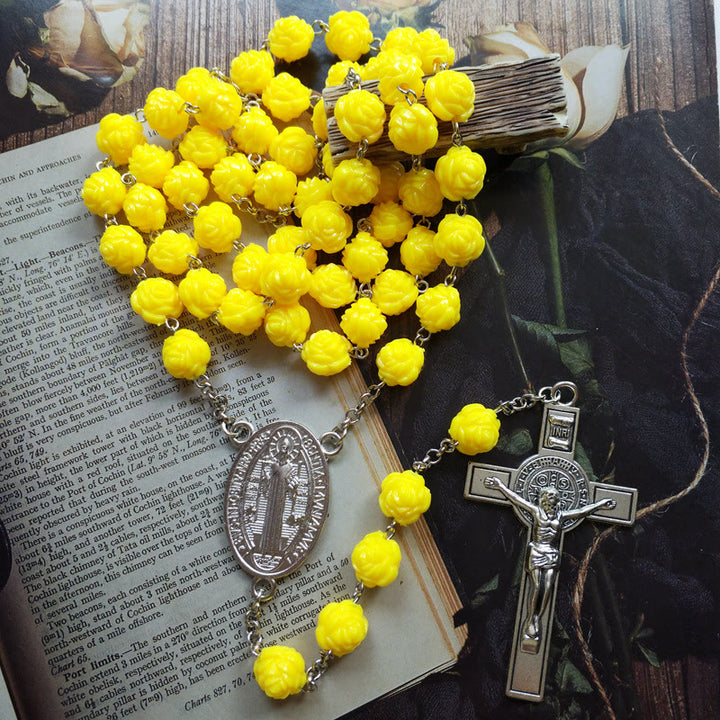 Yellow Rose Beads Crucifixion Rosary