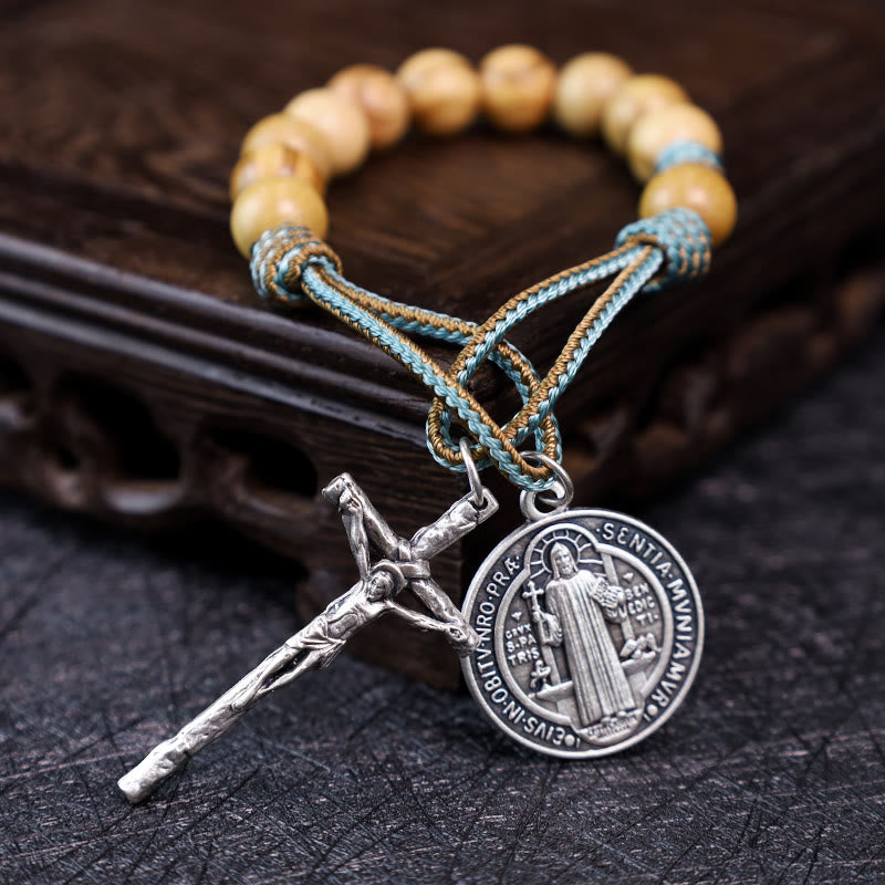 FREE Today: Olive Wood Pocket Rosary with Sceptre Crucifix & Saint Benedict Medal