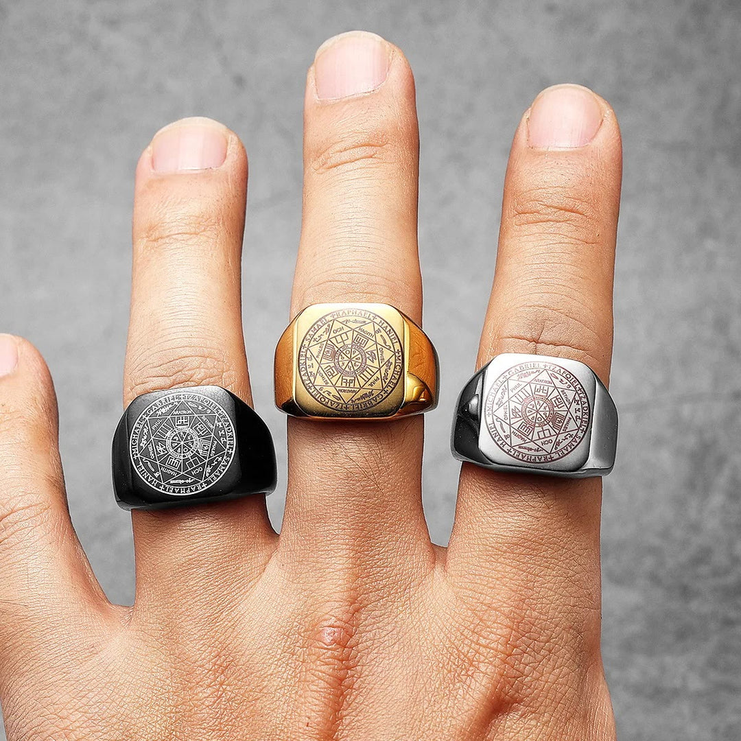 Christianartworkshop Seals of The Seven Archangels Protection Solomon Kabbalah Titanium Ring