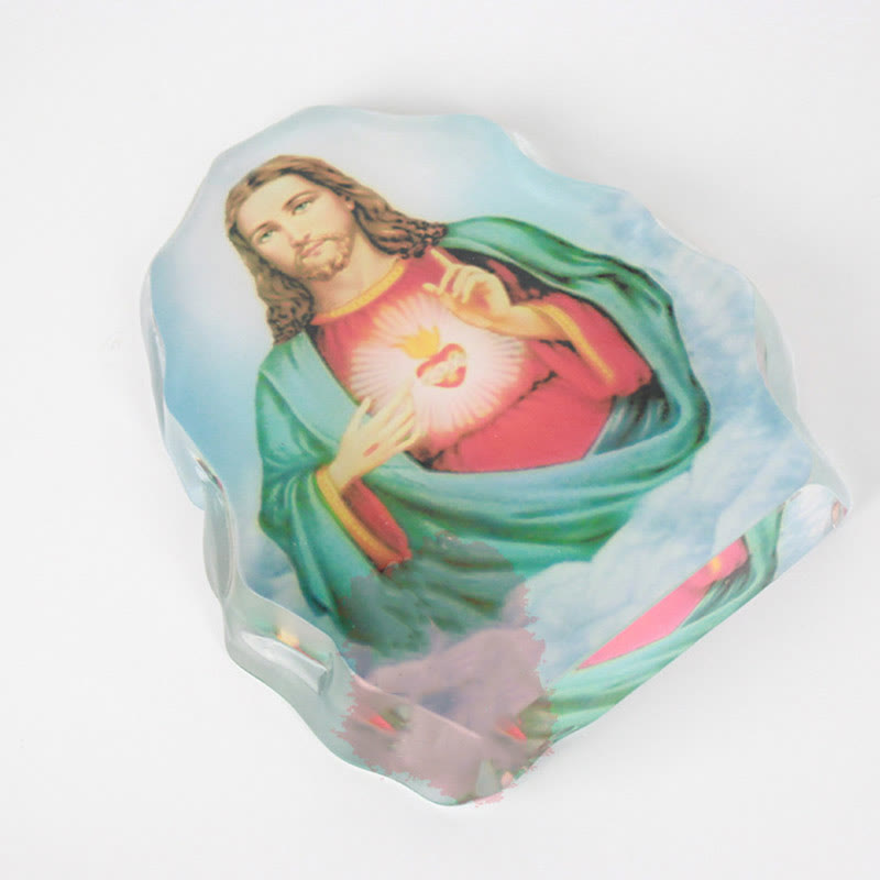 Christianartworkshop Classic Style White Crystal Multicolor Jesus Sacred Heart Desktop Ornaments