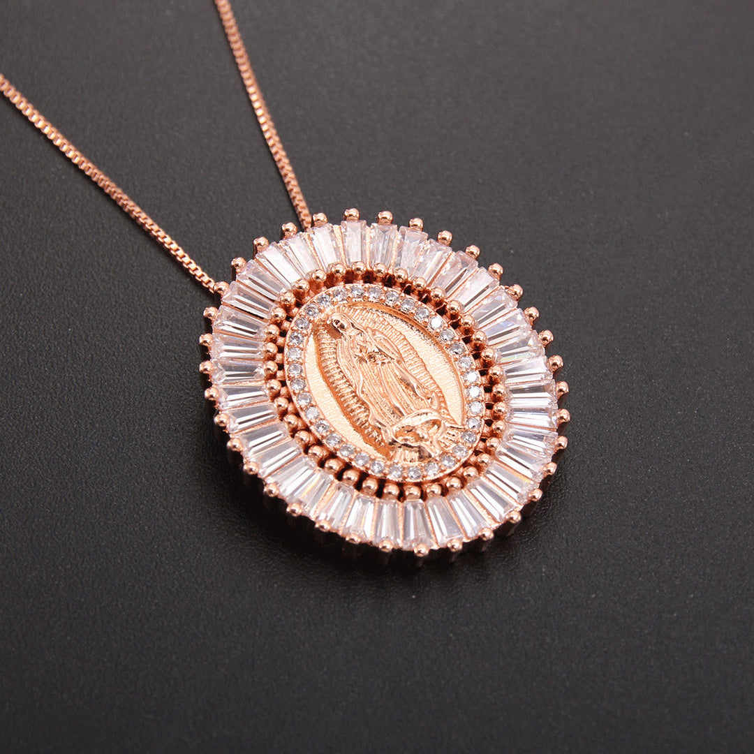 Our Lady of Guadalupe Zirconia Amulet Pendant Necklace
