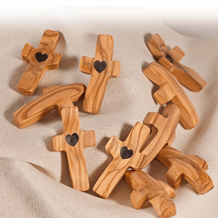 Christian Art Modern Style Walnut Multicolor Thumb Cross Praying Handle Ornaments