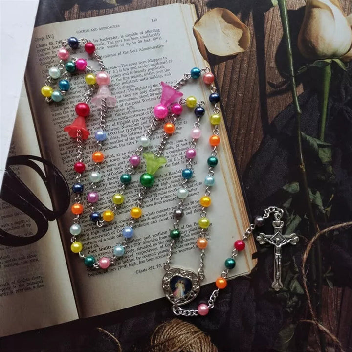 Discount Today: Jesus & Mary Colorful Pearl Rosary