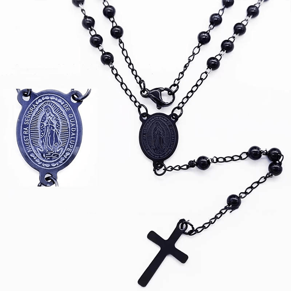 Stainless Steel Black Beaded Rosary