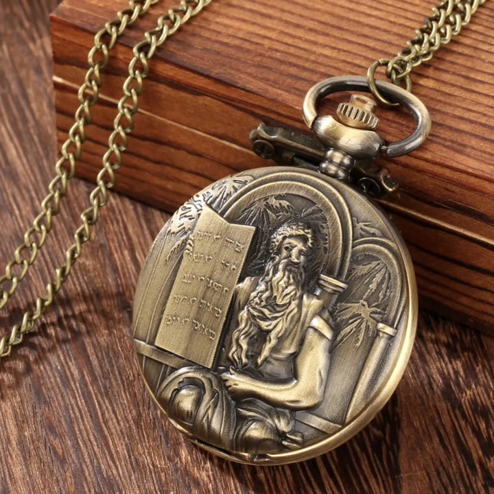 Jesus Bible Quartz Movement Bronze Pocket Watch