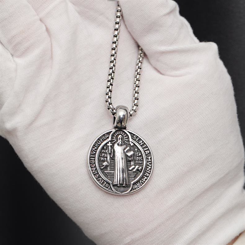 Double-Sided Pattern St. Benedict Symbol Necklace